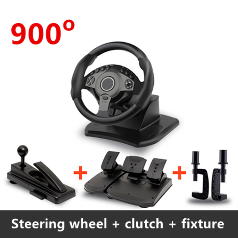 Gaming Console Driving - 900度レーシングゲーム用ステアリングホイール、コンピューター学習カーシミュレーション運転マシン、アクセル、ブレーキ、ギアレバー、クラッチセット