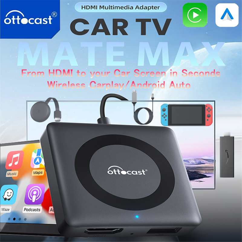 Gaming Console In Car - OTTOCAST車のテレビメイト有線無線CarPlayアダプタAndroid Auto HDMIマルチメディア映像コンバーターのためのテレビ棒ゲームボックス電話