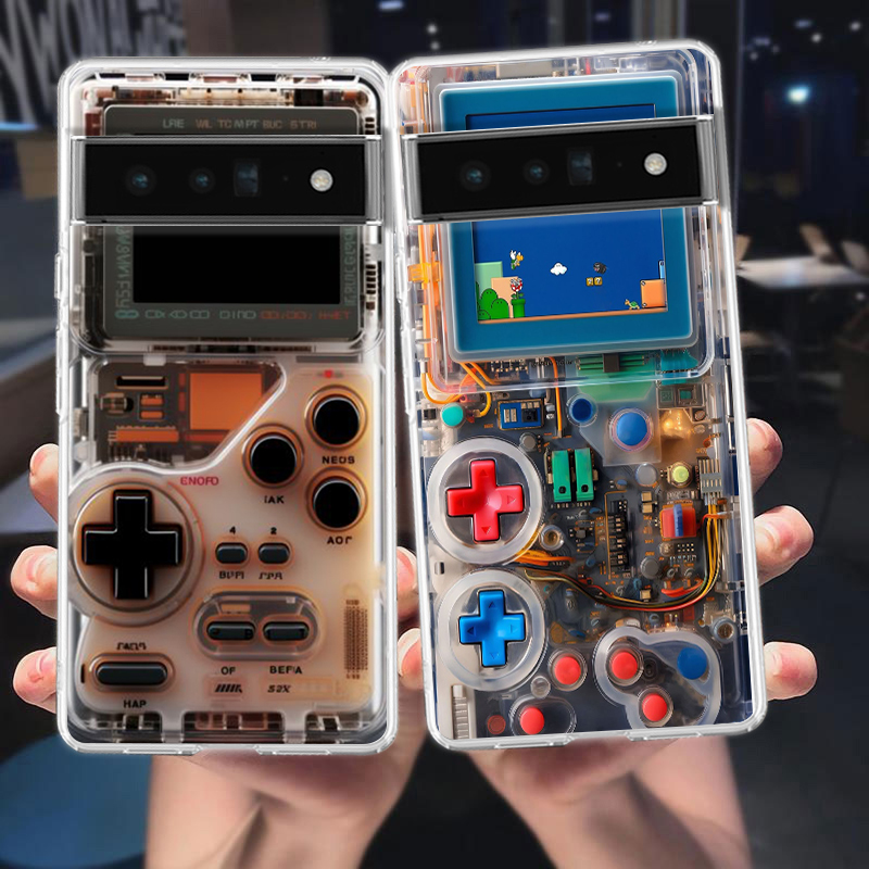 Gaming Console In Phone - 電話ケースカバー Google Pixel 9,8,7,6,5,4,4XL,7A,6A,5A,4A,3A,Pro,XL,5G 透明ソフト TPU