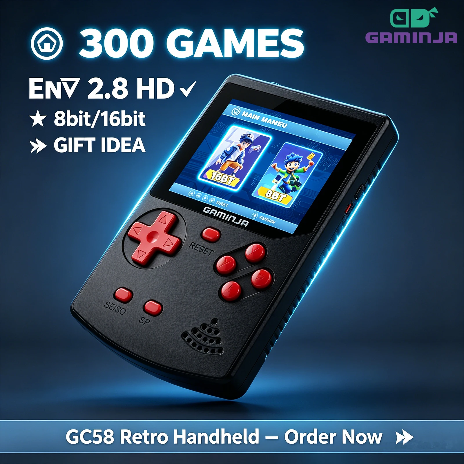 Gaming Console For Kids - GAMINJA ハンドヘルドゲームコンソール 300 クラシック 8 ビット/16