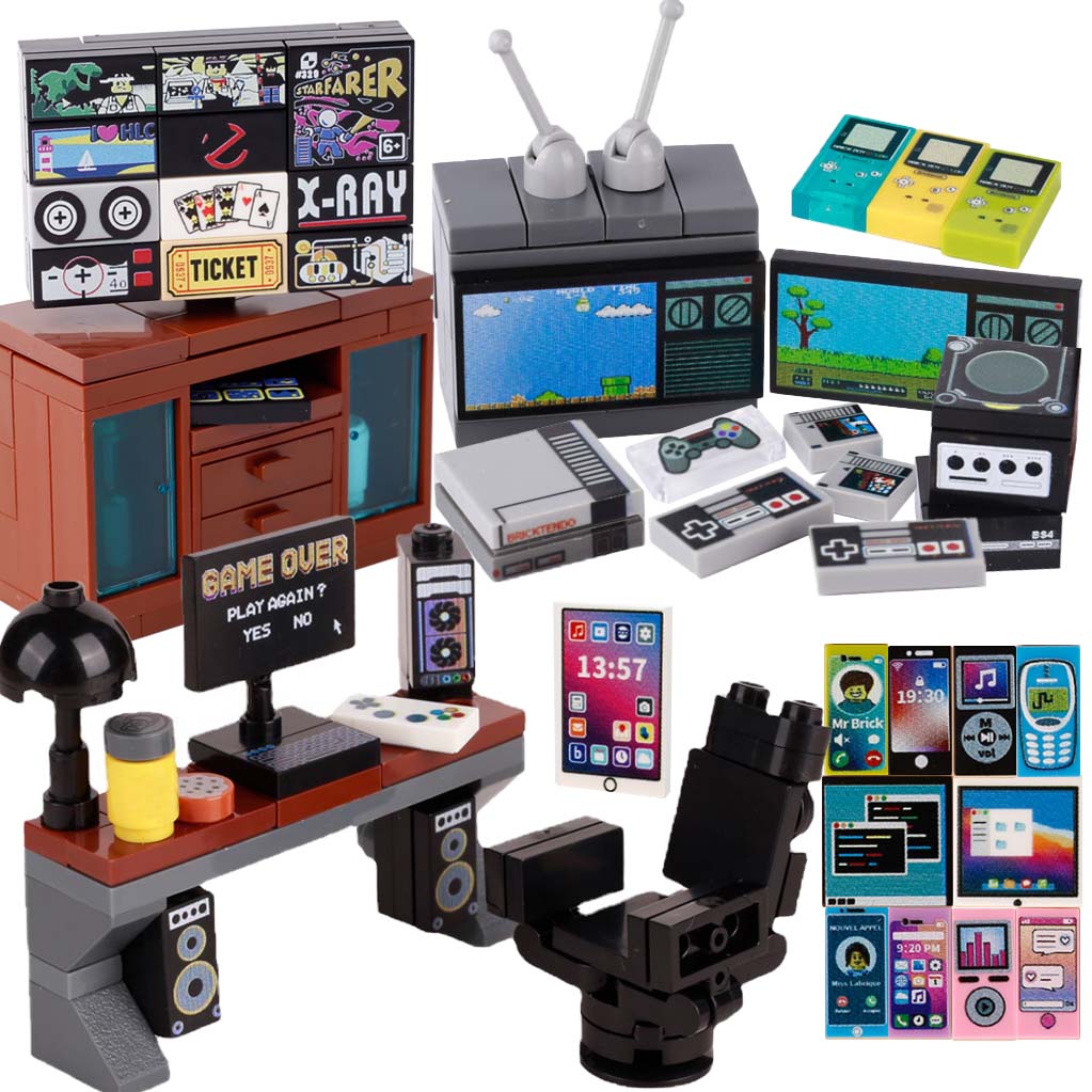 Gaming Console For Kids - MOC ゲームコンソールコンピュータモデル Buidling ブロックミニテレビゲームプレーヤーテレビ携帯電話プリントレンガのおもちゃキッズギフト