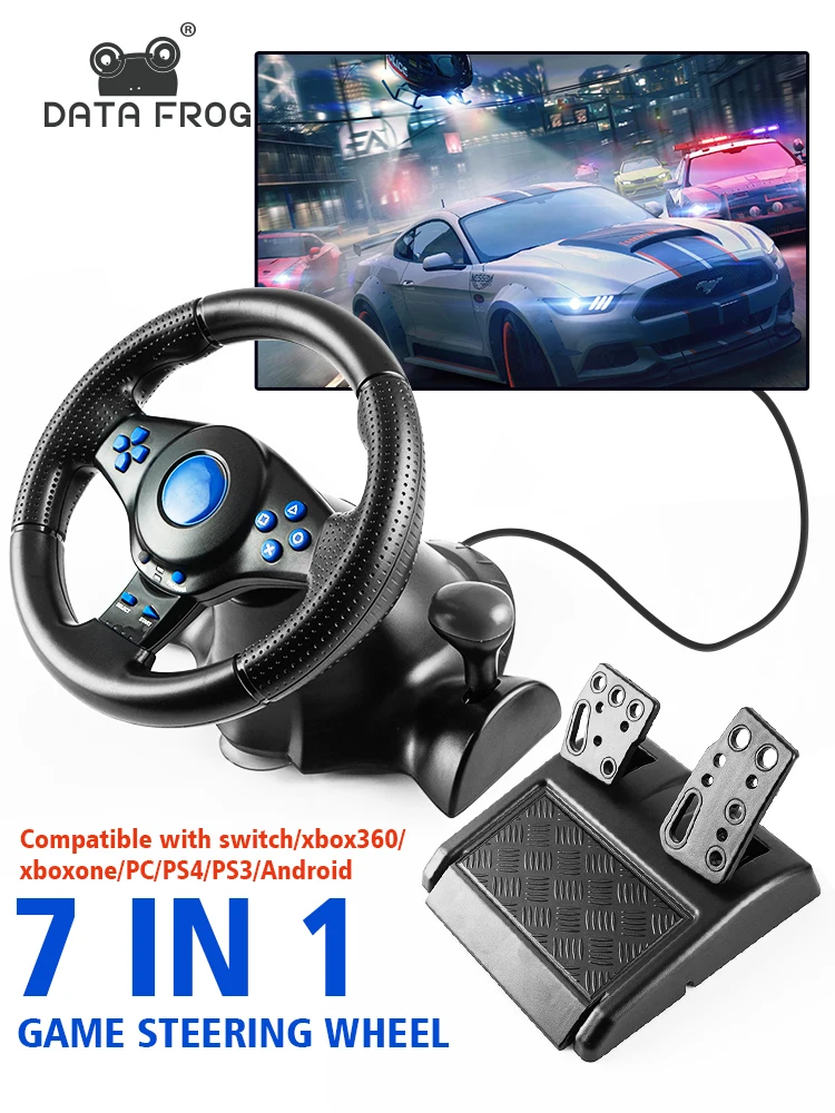 Gaming Console Driving - DATA FROG レーシングステアリングホイール（振動フィードバック付き）、Switch、PS2、PS3、PS4、Xbox One対応のカーペダル付きゲーミングシムレーシングホイール
