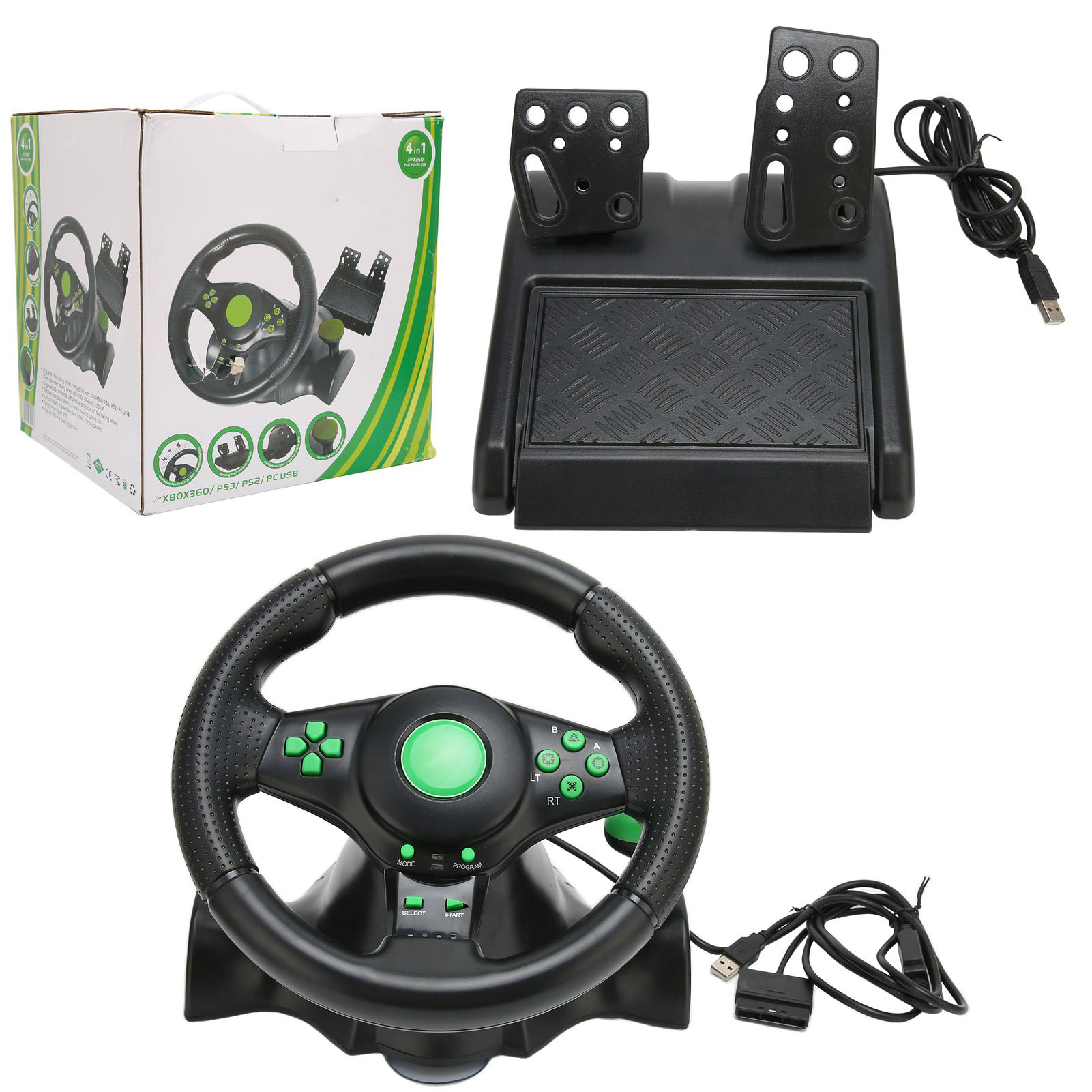 Gaming Console Driving - PCレーシングホイールゲームステアリングホイール180度カーレーシングドライビングホイール（ペダル付き）XBOX 360/PS3/PS2/PCレーシングゲーム対応